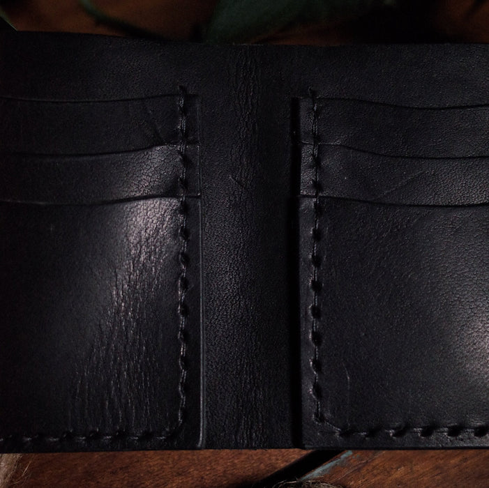 Compact black leather wallet with premium stitching
