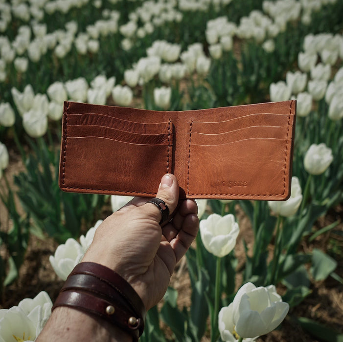 Luxury handcrafted English tan leather wallet with timeless appeal
