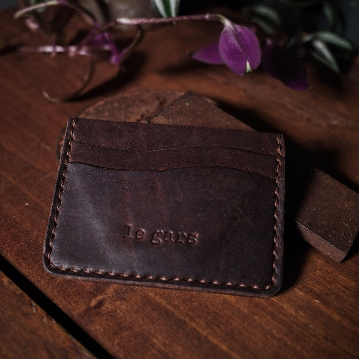 Personalized chocolate leather wallet with custom engraving
