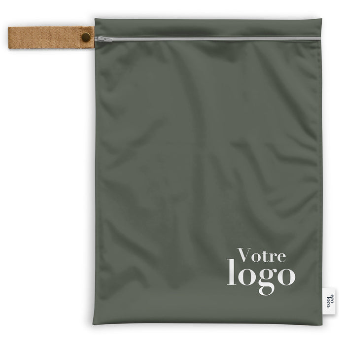 Sac réutilisable à personnaliser avec son logo vert avec une ganse beige sur fond blanc