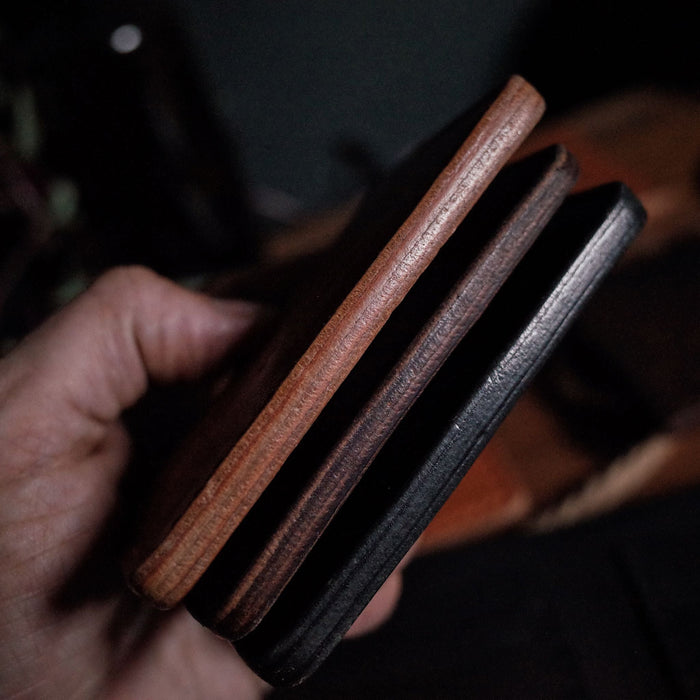 Eco-conscious chestnut brown leather wallet crafted from Horween leather
