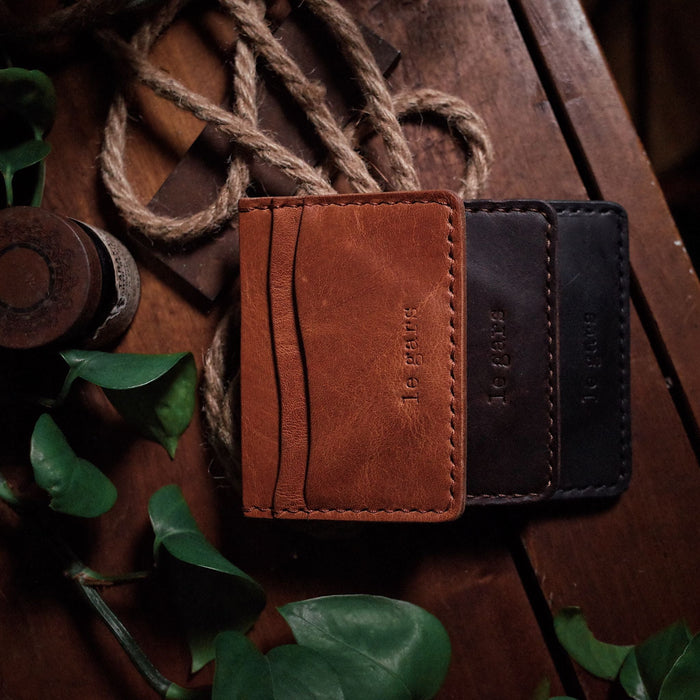 Soft light-brown leather wallet with a minimalist design
