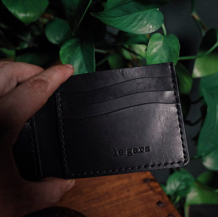 Durable black leather wallet with classic design
