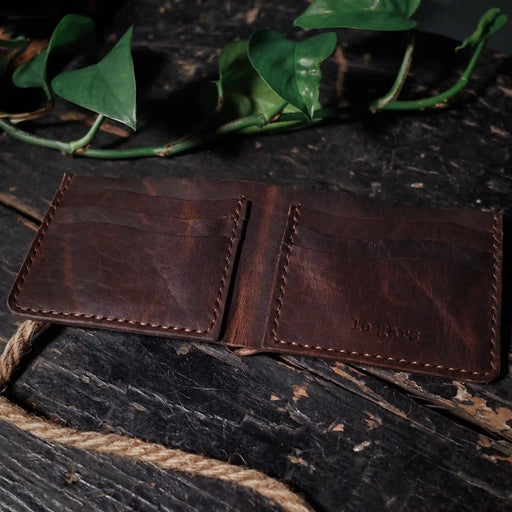 Minimalist chocolate leather bifold wallet for men and women
