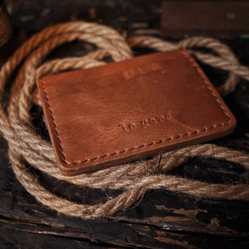 Minimalist full-grain cognac leather wallet for men and women