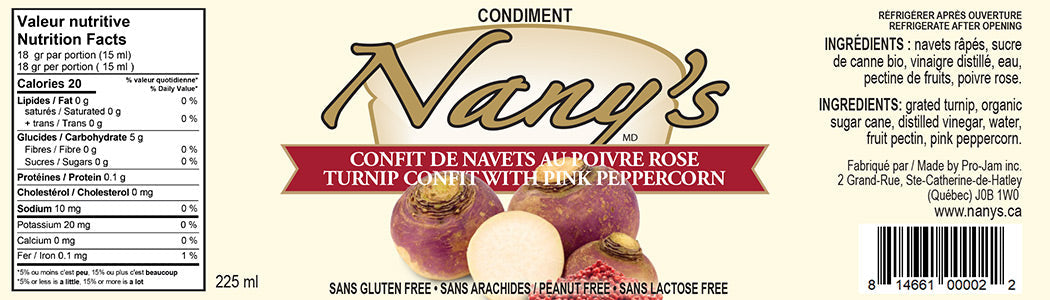 Ingrédients et Tableau des valeurs nutritives