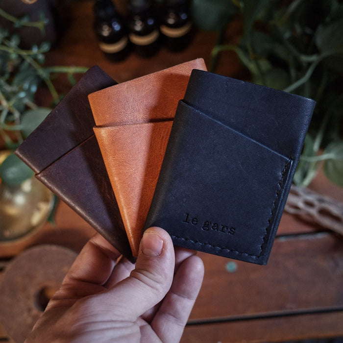 Luxury handcrafted black leather cardholder with durable stitching
