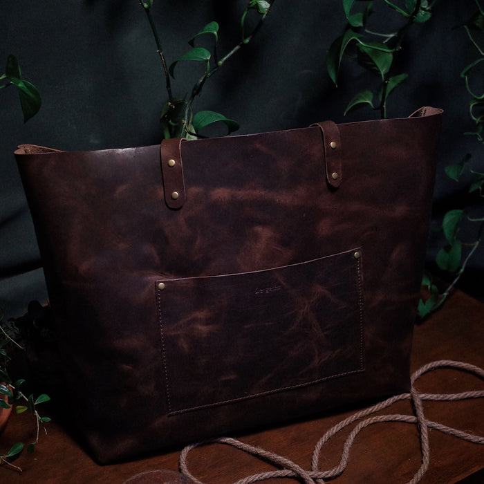 Luxury handcrafted chocolate leather shoulder bag for professionals
