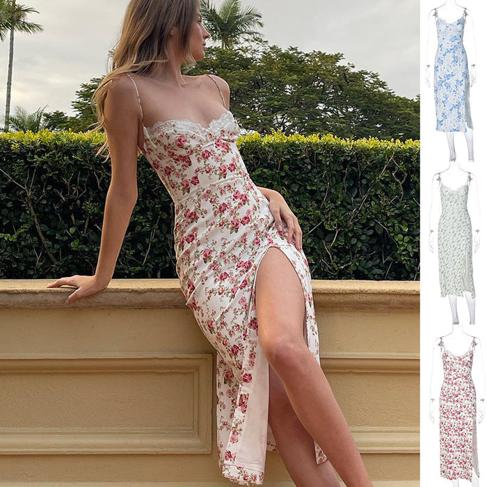 Robe longue en dentelle imprimée de fleurs