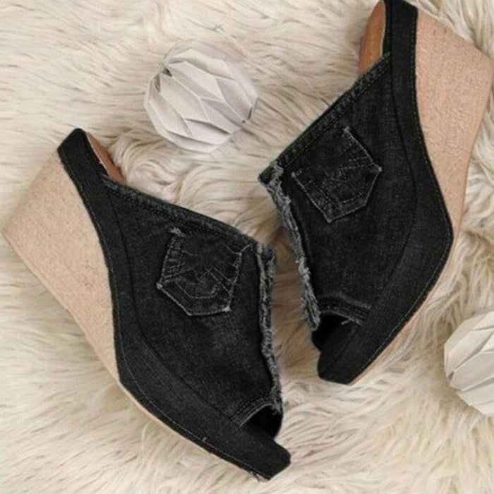 Chaussure d'été à talons hauts en denim pour femmes