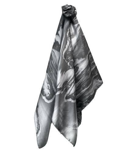 Foulard carr&eacute; de soie coul&eacute; gris