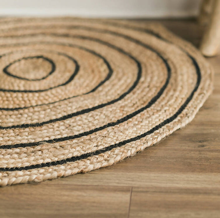 Tapis rond jute naturel et noir