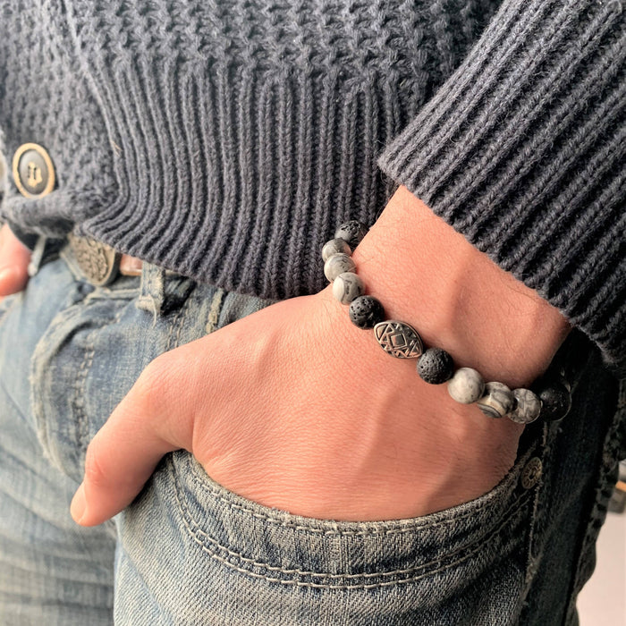 Bracelet pour homme ou femme - pierre naturelle 10 mm - Jaspe