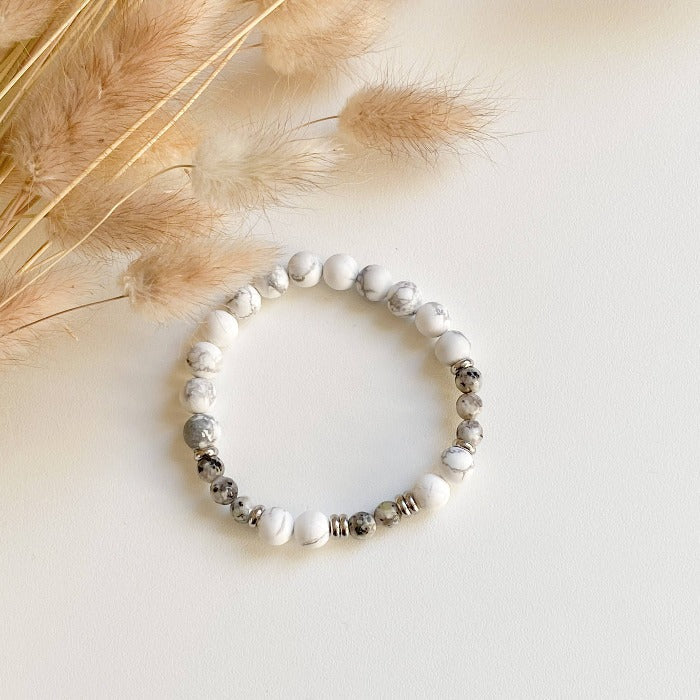 Bracelet sérénité - howlite, larvikite et acier inoxydable