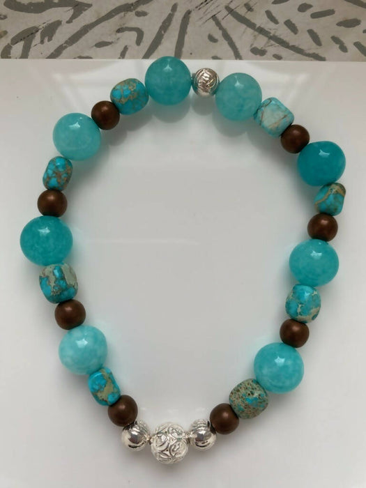 Bracelet de jade turquoise avec perles de jaspe carrées