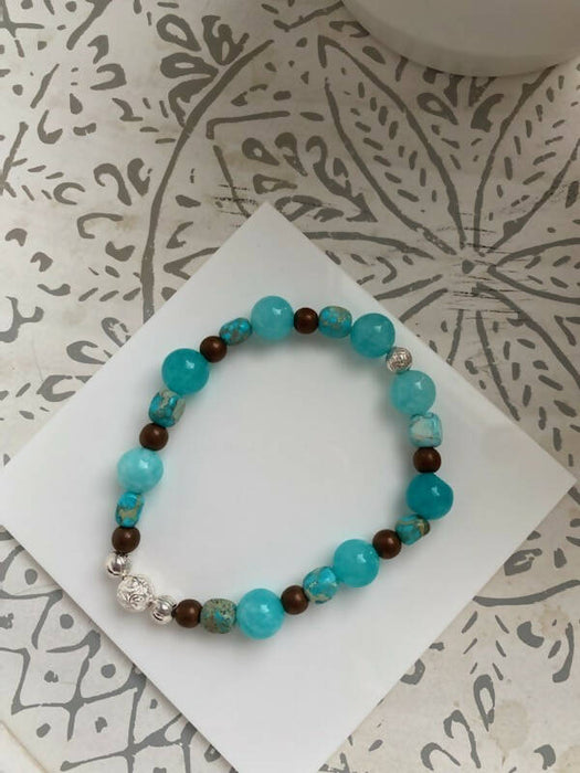 Bracelet de jade turquoise avec perles de jaspe carrées