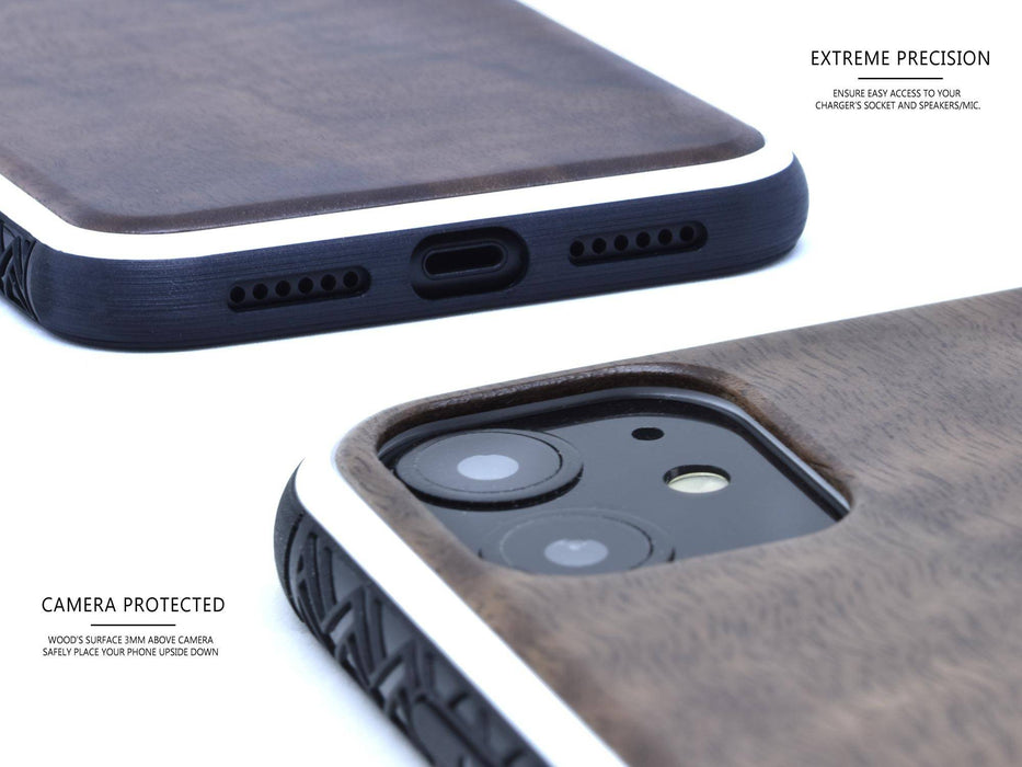 Étui iphone 11 en bois de noyer et côtés en tpu