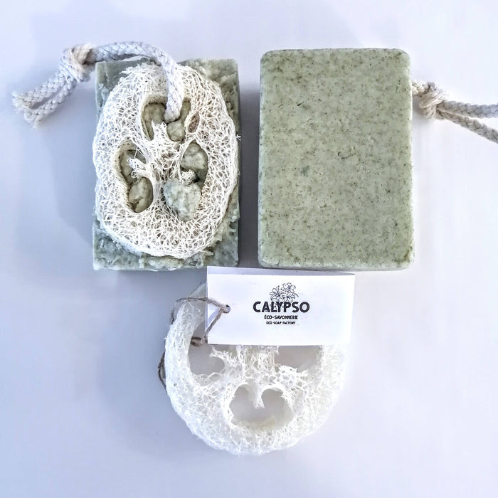 Savon - barre de douche luffa - sel de mer et eucalyptus - luffa soap bar - sea salt eucalyptus