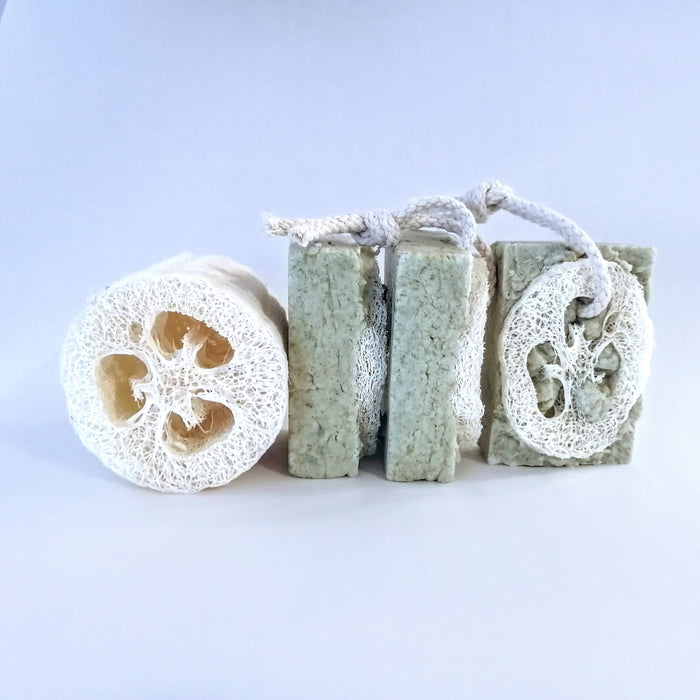 Savon - barre de douche luffa - sel de mer et eucalyptus - luffa soap bar - sea salt eucalyptus